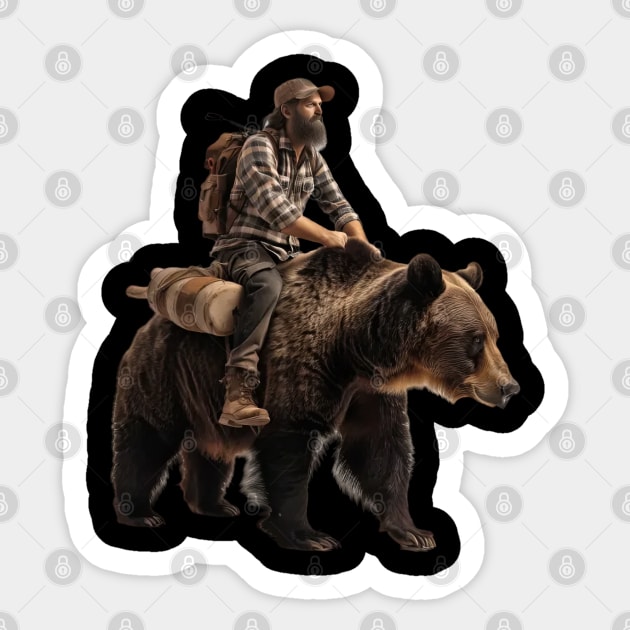 men and grizzly bear Sticker by TrvlAstral